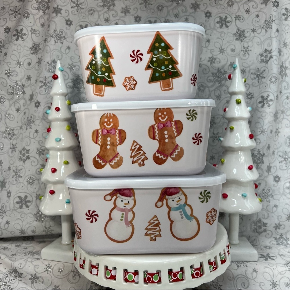 Christmas Themed Trio Nesting Food Storage Container - Snowman - Gingerbread